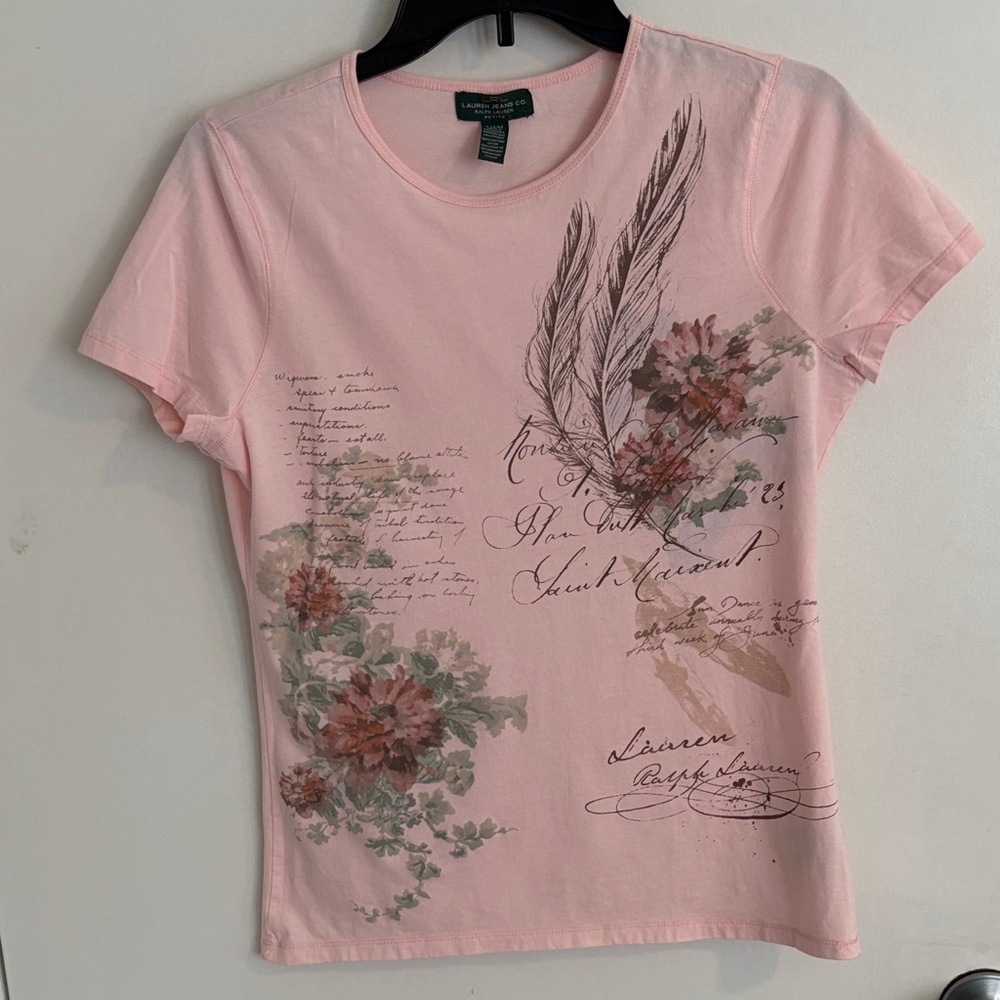 Lauren Ralph Lauren Light Pink Floral & Feather Graphic Short-Sleeve Tee